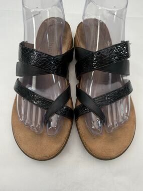 Vionic Anelle Black Leather Snake Embossed Orthotic Sandals Size 6.5